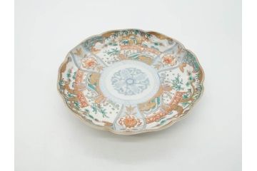 幕末期　伊万里　色絵　染付　約22cm　7寸　煌びやかな金彩が魅力的な中皿3枚セット(獅子、松竹、和食器、七寸)(R-070491)
