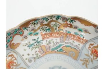 幕末期　伊万里　色絵　染付　約22cm　7寸　煌びやかな金彩が魅力的な中皿3枚セット(獅子、松竹、和食器、七寸)(R-070491)