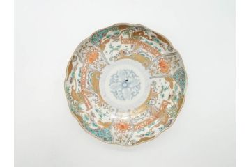 幕末期　伊万里　色絵　染付　約22cm　7寸　煌びやかな金彩が魅力的な中皿3枚セット(獅子、松竹、和食器、七寸)(R-070491)
