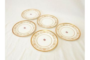 イギリス　AYNSLEY(エインズレイ)　Imperial Gold(インペリアルゴールド)　上品なゴールドのデザインが素敵なプレート5枚セット(洋食器、皿)(R-070492)