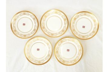 イギリス　AYNSLEY(エインズレイ)　Imperial Gold(インペリアルゴールド)　上品なゴールドのデザインが素敵なプレート5枚セット(洋食器、皿)(R-070492)