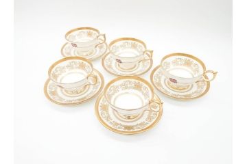 イギリス　AYNSLEY(エインズレイ)　Imperial Gold(インペリアルゴールド)　煌びやかな金の装飾が美しいカップ&ソーサー5客セット(洋食器、C&S)(R-070493)