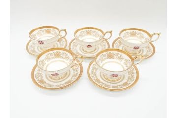 イギリス　AYNSLEY(エインズレイ)　Imperial Gold(インペリアルゴールド)　煌びやかな金の装飾が美しいカップ&ソーサー5客セット(洋食器、C&S)(R-070493)
