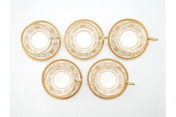 イギリス　AYNSLEY(エインズレイ)　Imperial Gold(インペリアルゴールド)　煌びやかな金の装飾が美しいカップ&ソーサー5客セット(洋食器、C&S)(R-070493)
