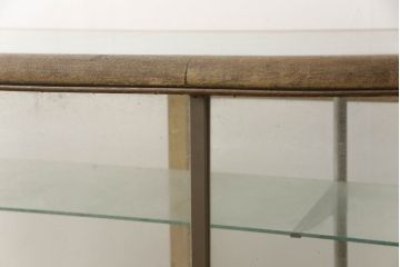 和製アンティーク　上手物!!　作りの良いRガラス入り　レトロな雰囲気漂うショーケース(ガラスケース、コーナーガラスケース、飾り棚、陳列棚、店舗什器、曲げガラス)(R-070517)