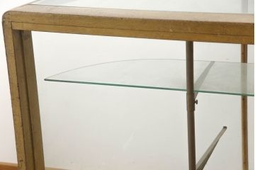 和製アンティーク　上手物!!　作りの良いRガラス入り　レトロな雰囲気漂うショーケース(ガラスケース、コーナーガラスケース、飾り棚、陳列棚、店舗什器、曲げガラス)(R-070517)