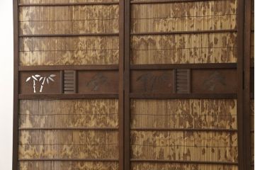 和製ビンテージ　和の趣あふれる4連衝立て(衝い立て、パーテーション、つい立て、仕切り、ヴィンテージ)(R-070521)