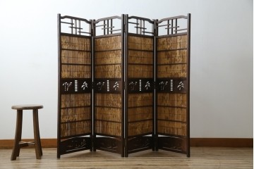 和製ビンテージ　和の趣あふれる4連衝立て　(R-070521)