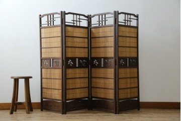 和製ビンテージ　和の趣あふれる4連衝立て　(R-070521)