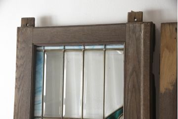 アンティーク建具　特大!!　イギリスより買い付け　オーク材　レトロな雰囲気のステンドグラスドアと明かり取りのセット(親子ドア、ステンドガラス、ガラス扉、明り取り、建具、英国)(R-070524)