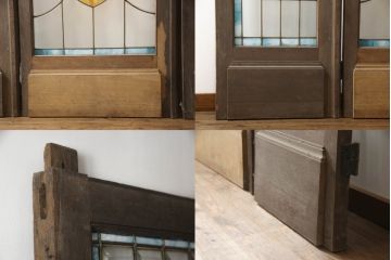 アンティーク建具　特大!!　イギリスより買い付け　オーク材　レトロな雰囲気のステンドグラスドアと明かり取りのセット(親子ドア、ステンドガラス、ガラス扉、明り取り、建具、英国)(R-070524)