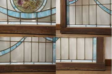 アンティーク建具　特大!!　イギリスより買い付け　オーク材　レトロな雰囲気のステンドグラスドアと明かり取りのセット(親子ドア、ステンドガラス、ガラス扉、明り取り、建具、英国)(R-070524)