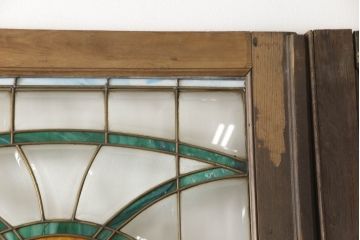 アンティーク建具　特大!!　イギリスより買い付け　オーク材　レトロな雰囲気のステンドグラスドア(親子ドア、ステンドガラス、ガラス扉、建具、英国)(R-070525)