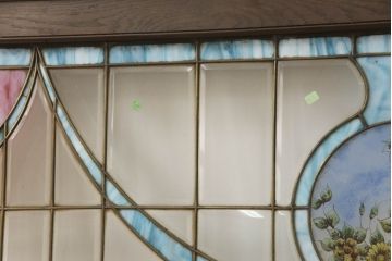 アンティーク建具　特大!!　イギリスより買い付け　オーク材　レトロな雰囲気のステンドグラス明かり取り1枚(明り取り、ステンドガラス、ガラス欄間、窓、建具、英国)(R-070526)