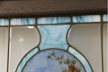 アンティーク建具　特大!!　イギリスより買い付け　オーク材　レトロな雰囲気のステンドグラス明かり取り1枚(明り取り、ステンドガラス、ガラス欄間、窓、建具、英国)(R-070526)