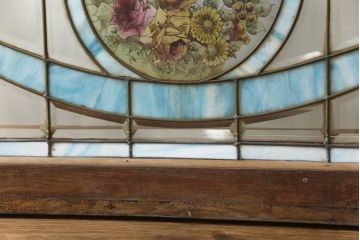 アンティーク建具　特大!!　イギリスより買い付け　オーク材　レトロな雰囲気のステンドグラス明かり取り1枚(明り取り、ステンドガラス、ガラス欄間、窓、建具、英国)(R-070526)