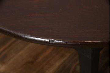 和製アンティーク　栓材　赤みがかった濃淡の木目が魅力の丸ちゃぶ台(折りたたみテーブル、座卓、ローテーブル)(R-070527)