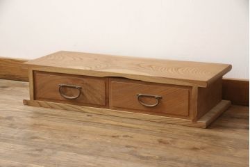 和製ビンテージ　未使用　新古品(中古品)　新潟産　職人手造り　総欅(ケヤキ)無垢材　珍しい無塗装品の置き床(置床、ローボード、テレビ台、テレビボード、収納棚、飾り台、ヴィンテージ)(R-070528)