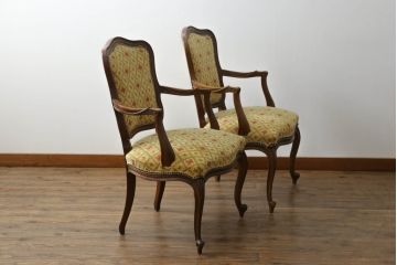 アメリカビンテージ　アメリカ輸入モデル　DREXEL HERITAGE(ドレクセルヘリテイジ)　Touraine(ツーレイン)　くつろぎの時間を演出するアームチェア2脚セット(椅子、イス、ダイニングチェア、ヴィンテージ)(R-070535)
