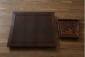 和製ビンテージ　2way　板座とクッション座面を楽しめる!!背もたれのデザインが魅力的な唐木材製アームチェア(椅子、イス、板座チェア、一人掛けソファ、1人掛けソファ、ヴィンテージ)(R-070537)