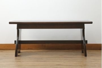 中古　美品　松本民芸家具　深みのある色合いが美しいスツールテーブル(ベンチ、長椅子、板座チェア、椅子、イス)(定価約14万円)(R-070539)