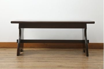 中古　美品　松本民芸家具　深みのある色合いが美しいスツールテーブル(ベンチ、長椅子、板座チェア、椅子、イス)(定価約14万円)(R-070539)