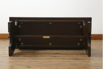 中古　美品　松本民芸家具　深みのある色合いが美しいスツールテーブル(ベンチ、長椅子、板座チェア、椅子、イス)(定価約14万円)(R-070539)