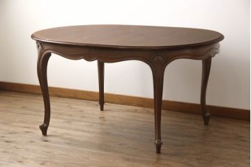 ビンテージ家具　アメリカ輸入モデル　DREXEL HERITAGE(ドレクセルヘリテイジ)　Touraine(ツーレイン)　滑らかな曲線が優雅な印象のダイニングテーブル(エクステンションテーブル、食卓、4人掛け、6人掛け、オーバル型、ヴィンテージ)(R-070579)
