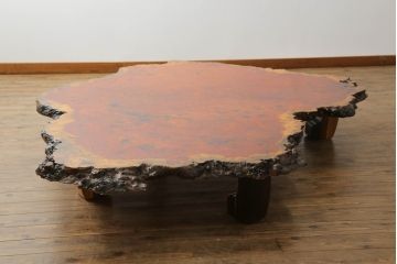 和製ビンテージ　カリン材(花梨材)　迫力ある佇まいが魅力的な座卓(ローテーブル、センターテーブル、ヴィンテージ)(R-070589)