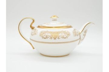 イギリス　AYNSLEY(エインズレイ)　Imperial Gold(インペリアルゴールド)　金の繊細なデザインが上品な雰囲気を醸し出すティーポット&シュガーポット&クリーマー3点セット(ミルクジャー、ミルクポット、ボンボン入れ、洋食器)(R-070629)