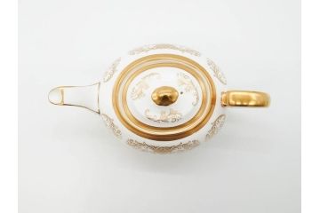 イギリス　AYNSLEY(エインズレイ)　Imperial Gold(インペリアルゴールド)　金の繊細なデザインが上品な雰囲気を醸し出すティーポット&シュガーポット&クリーマー3点セット(ミルクジャー、ミルクポット、ボンボン入れ、洋食器)(R-070629)