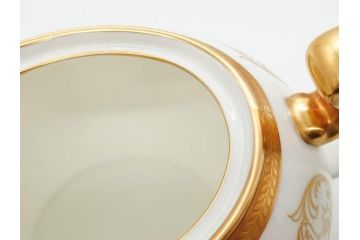 イギリス　AYNSLEY(エインズレイ)　Imperial Gold(インペリアルゴールド)　金の繊細なデザインが上品な雰囲気を醸し出すティーポット&シュガーポット&クリーマー3点セット(ミルクジャー、ミルクポット、ボンボン入れ、洋食器)(R-070629)
