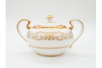 イギリス　AYNSLEY(エインズレイ)　Imperial Gold(インペリアルゴールド)　金の繊細なデザインが上品な雰囲気を醸し出すティーポット&シュガーポット&クリーマー3点セット(ミルクジャー、ミルクポット、ボンボン入れ、洋食器)(R-070629)