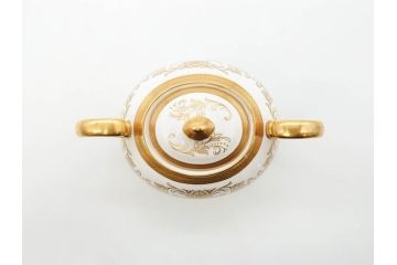 イギリス　AYNSLEY(エインズレイ)　Imperial Gold(インペリアルゴールド)　金の繊細なデザインが上品な雰囲気を醸し出すティーポット&シュガーポット&クリーマー3点セット(ミルクジャー、ミルクポット、ボンボン入れ、洋食器)(R-070629)