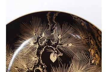 輪島塗り　木製漆器　蒔絵　松の実　約13cm　4.1寸　繊細な沈金の意匠が美しい吸物椀12客(お椀、和食器、黒漆、四寸一分)(R-070630)