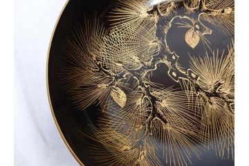 輪島塗り　木製漆器　蒔絵　松の実　約13cm　4.1寸　繊細な沈金の意匠が美しい吸物椀12客(お椀、和食器、黒漆、四寸一分)(R-070630)