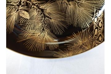 輪島塗り　木製漆器　蒔絵　松の実　約13cm　4.1寸　繊細な沈金の意匠が美しい吸物椀12客(お椀、和食器、黒漆、四寸一分)(R-070630)