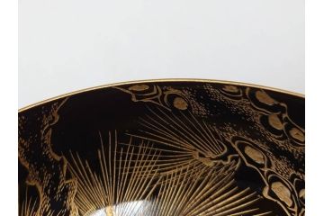 輪島塗り　木製漆器　蒔絵　松の実　約13cm　4.1寸　繊細な沈金の意匠が美しい吸物椀12客(お椀、和食器、黒漆、四寸一分)(R-070630)