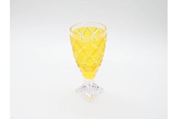 鹿児島県指定伝統的工芸品　島津薩摩切子　SHIMADZU　緻密なカットと鮮やかな色彩が目を惹く脚付杯(大)(色被せガラス、グラス、硝子、盃)(R-070631)