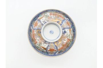 江戸期　古伊万里　金彩　色絵　約12cm　3.8寸　一つ一つ丁寧に絵付けされた豪華な蓋付き茶碗3客セット(獅子、松竹、和食器、三寸八分)(R-070632)