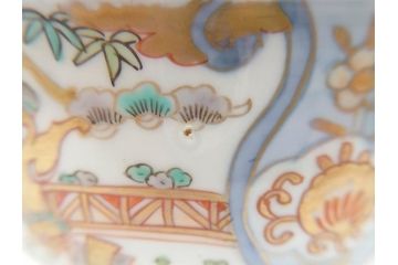 江戸期　古伊万里　金彩　色絵　約12cm　3.8寸　一つ一つ丁寧に絵付けされた豪華な蓋付き茶碗3客セット(獅子、松竹、和食器、三寸八分)(R-070632)