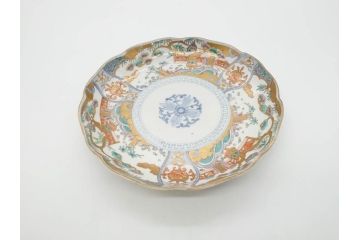 幕末期　伊万里　色絵　染付　約22cm　7寸　煌びやかな金彩が魅力的な中皿3枚セット(獅子、松竹、和食器、七寸)(R-070633)
