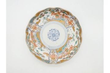 幕末期　伊万里　色絵　染付　約22cm　7寸　煌びやかな金彩が魅力的な中皿3枚セット(獅子、松竹、和食器、七寸)(R-070633)
