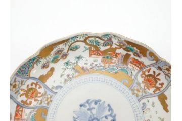 幕末期　伊万里　色絵　染付　約22cm　7寸　煌びやかな金彩が魅力的な中皿3枚セット(獅子、松竹、和食器、七寸)(R-070633)