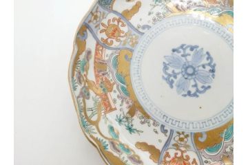 幕末期　伊万里　色絵　染付　約22cm　7寸　煌びやかな金彩が魅力的な中皿3枚セット(獅子、松竹、和食器、七寸)(R-070633)