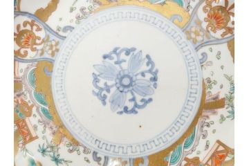 幕末期　伊万里　色絵　染付　約22cm　7寸　煌びやかな金彩が魅力的な中皿3枚セット(獅子、松竹、和食器、七寸)(R-070633)