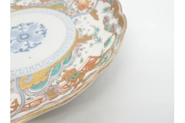 幕末期　伊万里　色絵　染付　約22cm　7寸　煌びやかな金彩が魅力的な中皿3枚セット(獅子、松竹、和食器、七寸)(R-070633)
