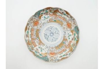 幕末期　伊万里　色絵　染付　約22cm　7寸　煌びやかな金彩が魅力的な中皿3枚セット(獅子、松竹、和食器、七寸)(R-070633)