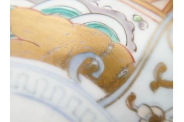 幕末期　伊万里　色絵　染付　約22cm　7寸　煌びやかな金彩が魅力的な中皿3枚セット(獅子、松竹、和食器、七寸)(R-070633)