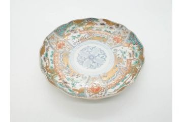 幕末期　伊万里　色絵　染付　約22cm　7寸　煌びやかな金彩が魅力的な中皿3枚セット(獅子、松竹、和食器、七寸)(R-070634)